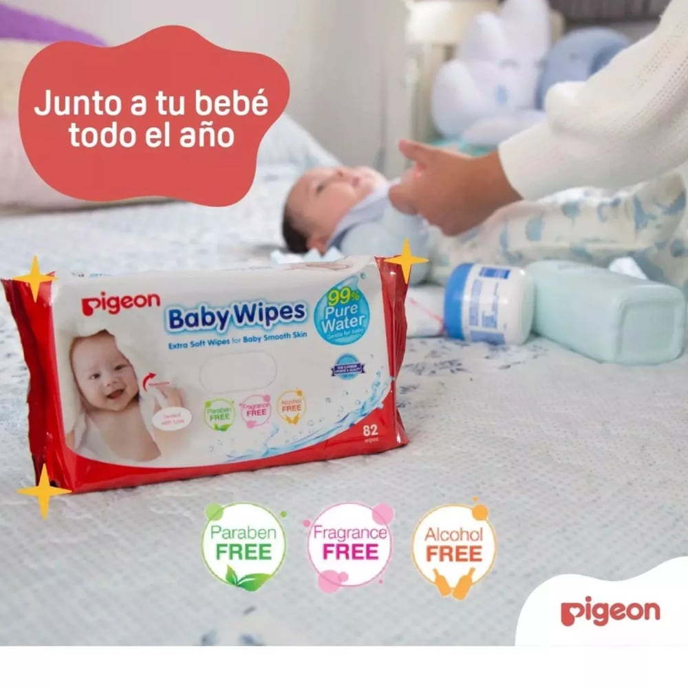 Toallitas Húmedas PIGEON Baby Wipes 99% Pure Water, 82 Un.