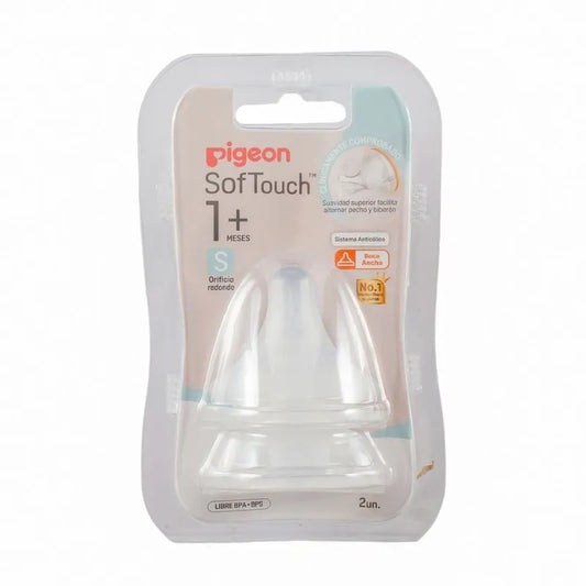 Tetina Boca Ancha SofTouch PIGEON S 1m+, 2 Unidades