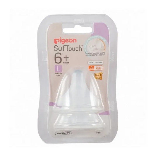 Tetina Boca Ancha SofTouch PIGEON L 6m+, 2 Unidades