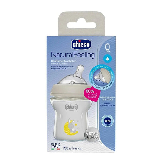 Mamadera Natural CHICCO Feeling Vidrio 150ml 0m+