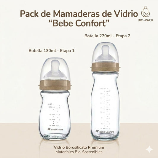 Pack 2 Mamaderas BEBE CONFORT Vidrio Physio Aircare 130+270ml