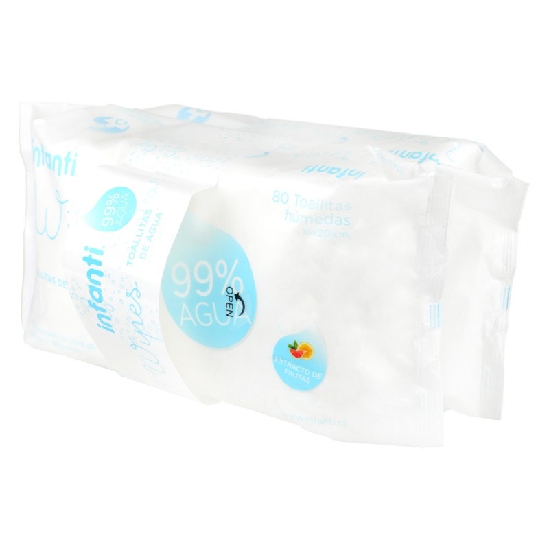 Pack Toallitas Húmedas de Agua INFANTI Wipes 2 x 80 Un.