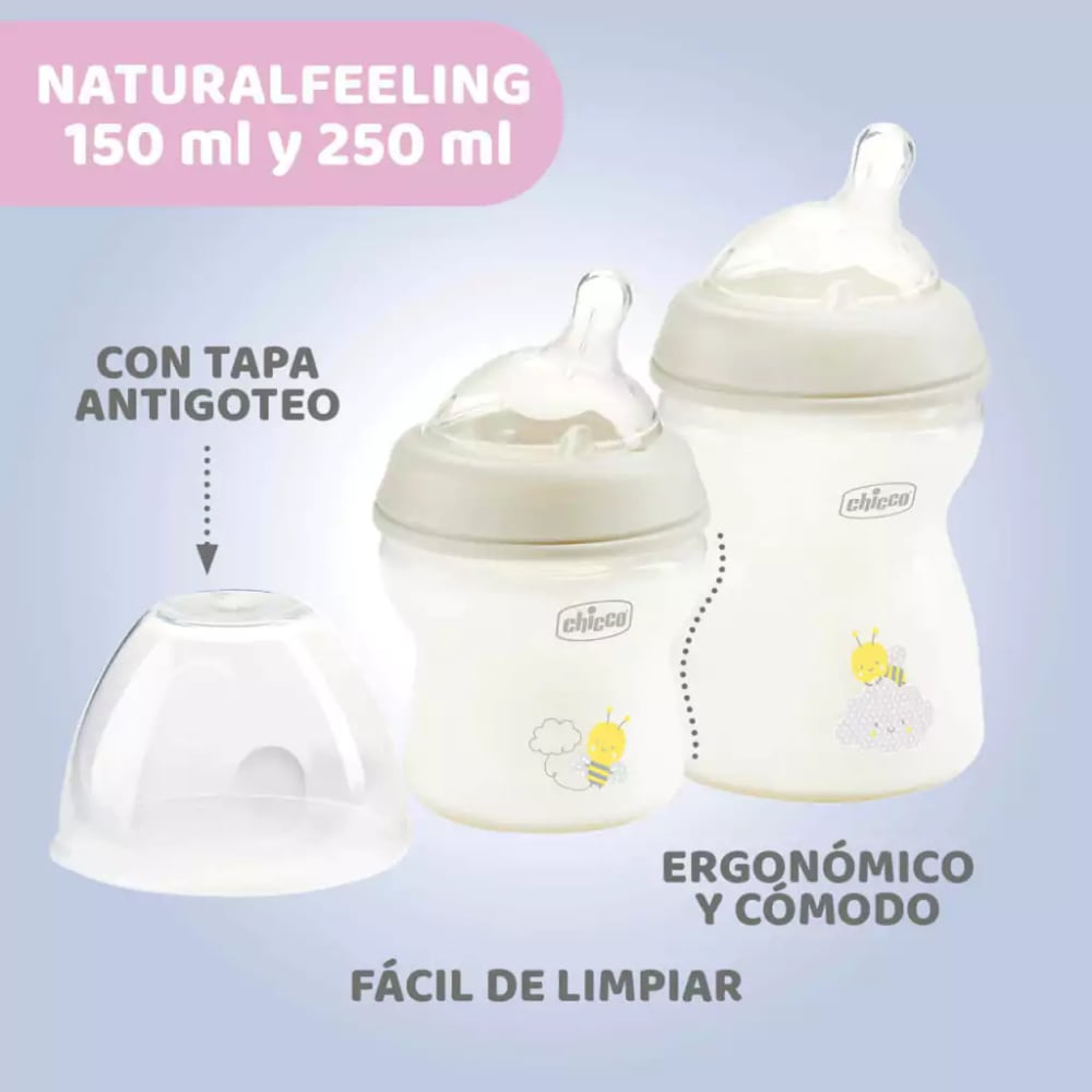 Set Recién Nacido Natural Feeling 4 Mamadera más chupete CHICCO
