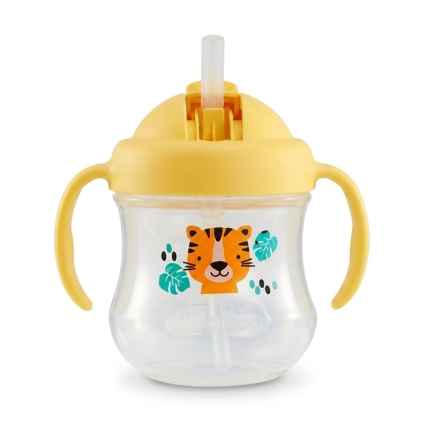 Vaso Pigeon MagMag amarillo con bombilla y tigre – bebé +8 meses
