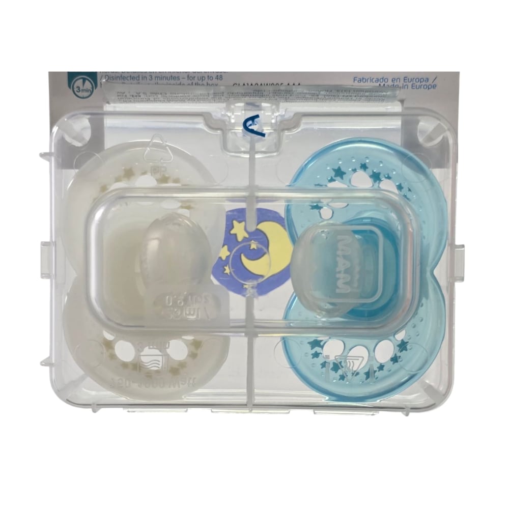 2 Chupetes Nocturnos Silicona SkinSoft MAM Original Night 6 meses+