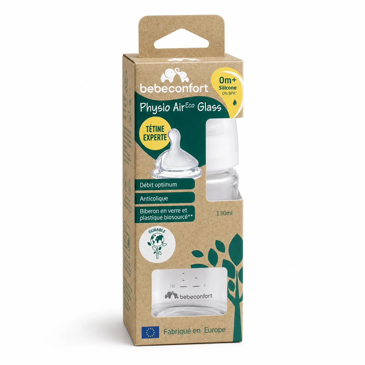 Mamadera Physio Aircare Vidrio 130ml 0m+ BEBE CONFORT
