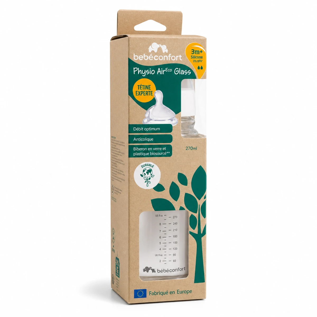 Mamadera Anticolicos Bebe Confort Physio Aircare Vidrio 270ml 3m+