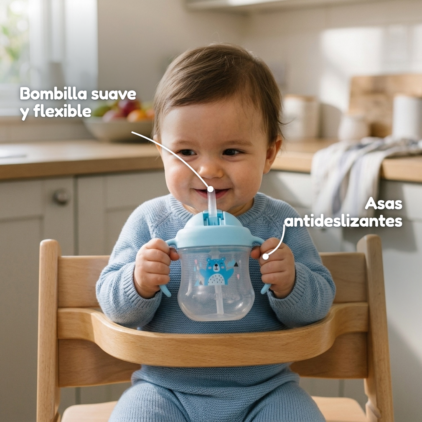 Bombilla suave y flexible con asas antideslizantes – Vaso Pigeon MagMag