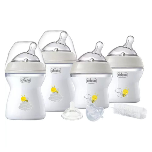 Set Recién Nacido Natural Feeling 4 Mamadera más chupete CHICCO