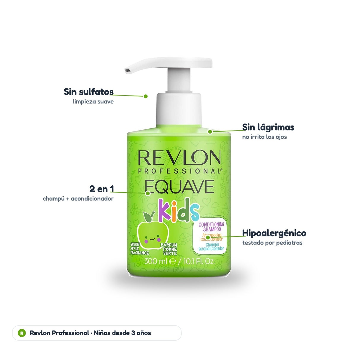 Shampoo Equave Kids manzana verde: sin sulfatos, sin lágrimas, 2 en 1 e hipoalergénico
