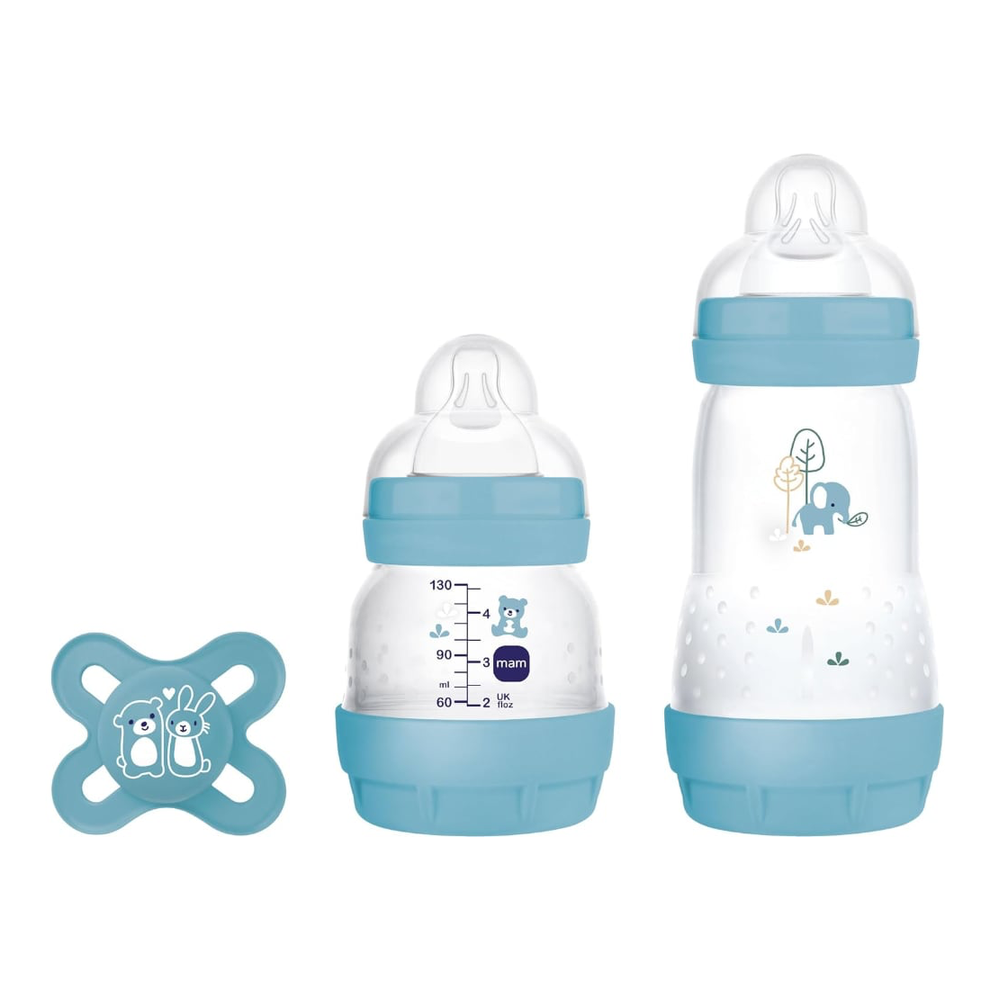 Set Recién Nacido 2 Mamaderas más Chupete MAM Easy Start Diseños variados
