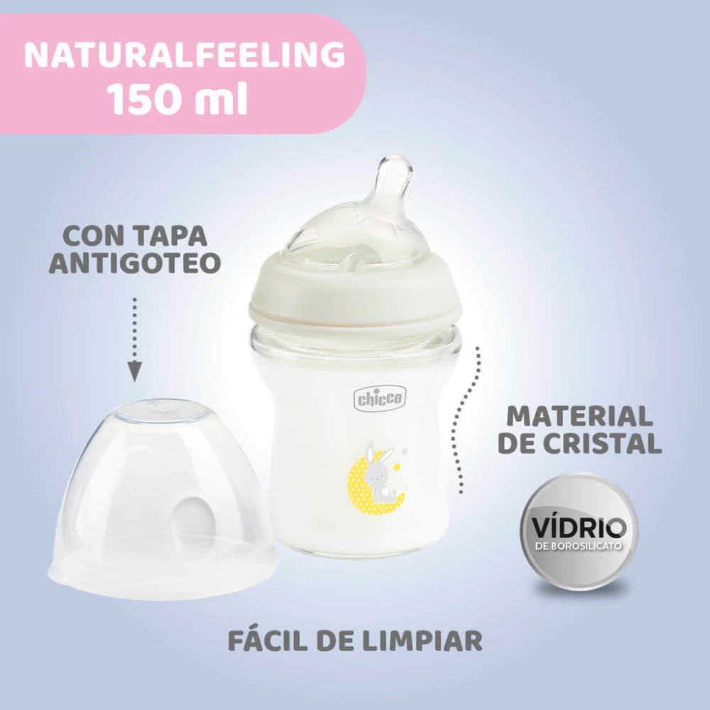 Mamadera Natural CHICCO Feeling Vidrio 150ml 0m+