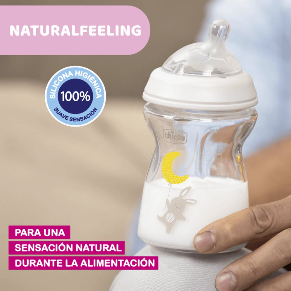 Mamadera Natural CHICCO Feeling Vidrio 250ml 0m+