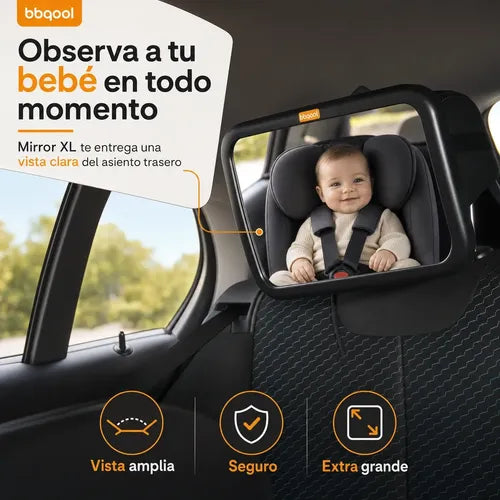 Espejo Retrovisor Para Bebé Auto Bbqool Mirror Xl Extra Gran
