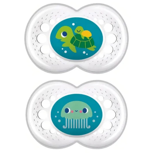 2 Chupetes de Silicona SkinSoft MAM Crystal con Caja Esterilizadora, 6 Meses +