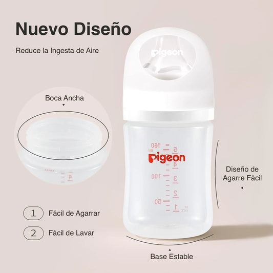 Mamadera Boca Ancha SofTouch PIGEON PP 240ml, 3 meses+
