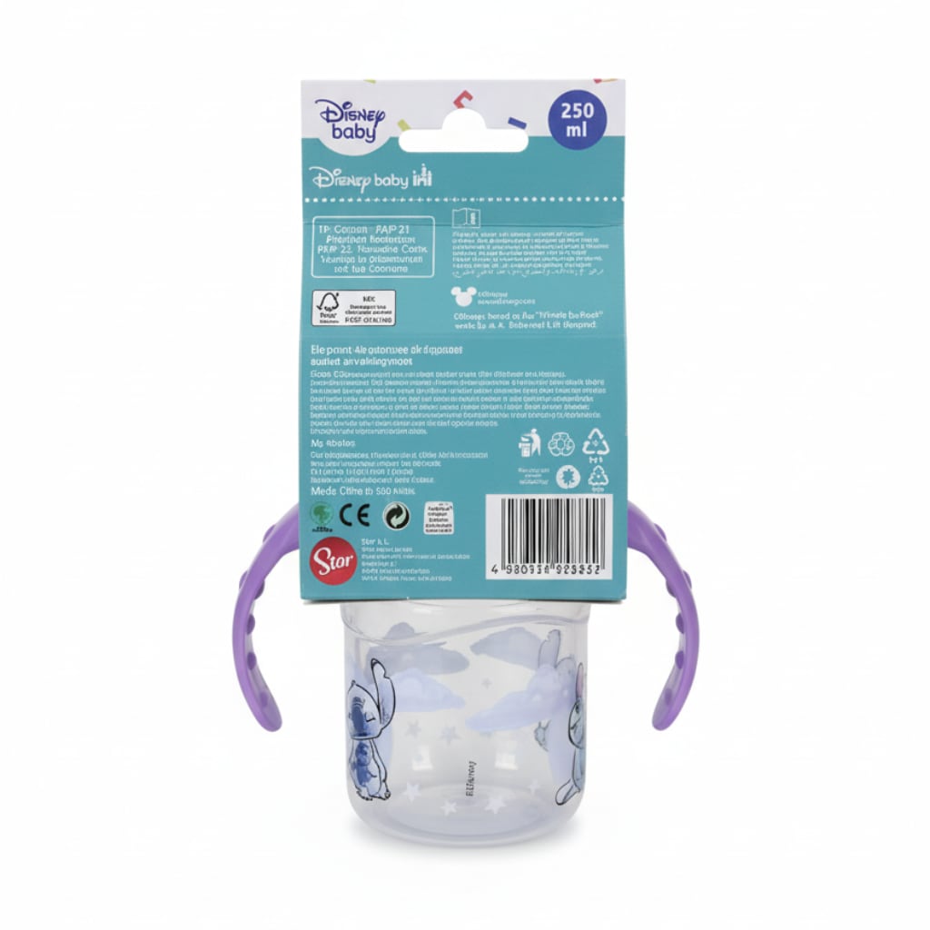 Vaso de Entrenamiento con Asas y Boquilla de Silicona 250ml Stitch DISNEY 10m+