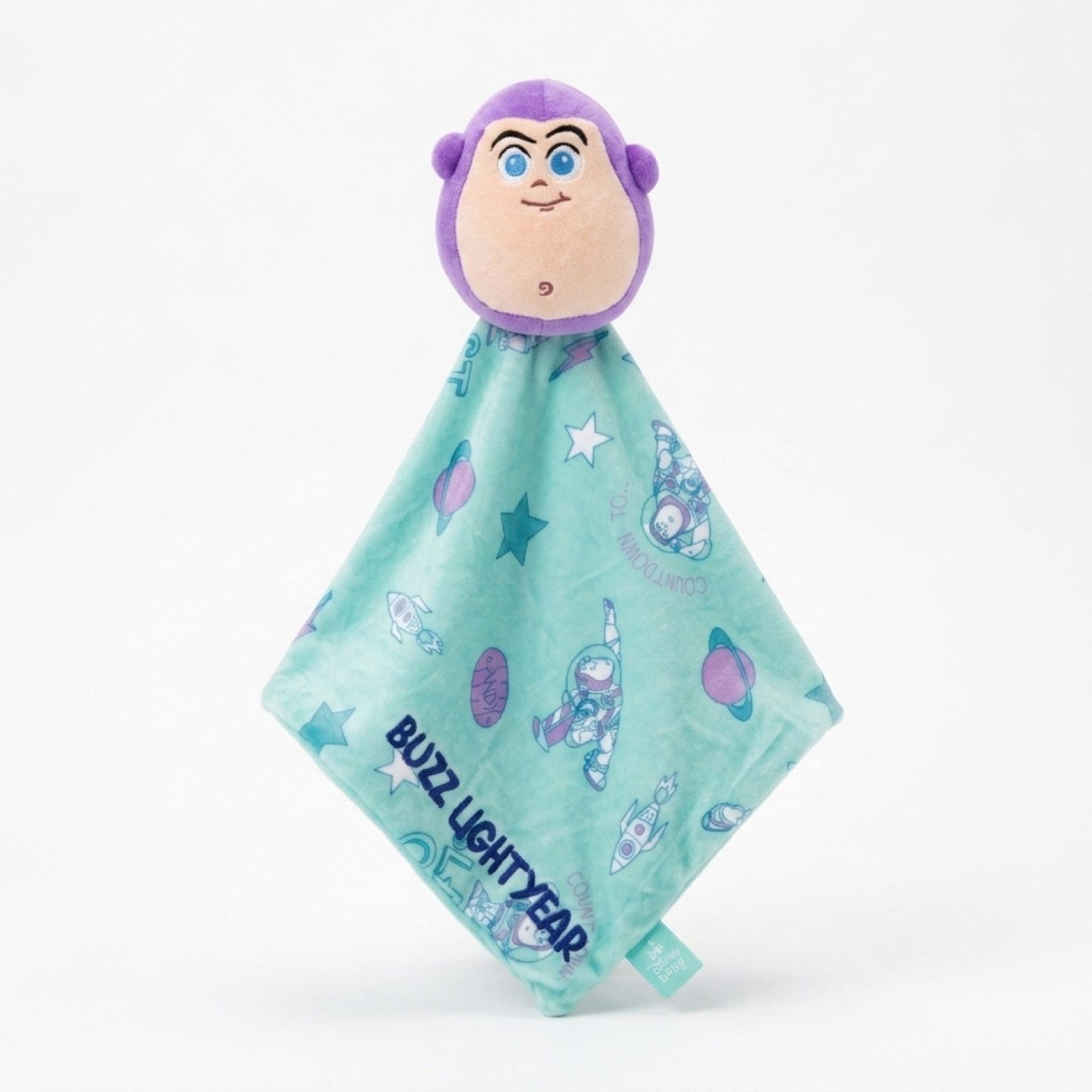 Tuto de apego Buzz Lightyear Toy Story Disney baby colgando: peluche de Buzz y mantita turquesa de 32 x 32 cm