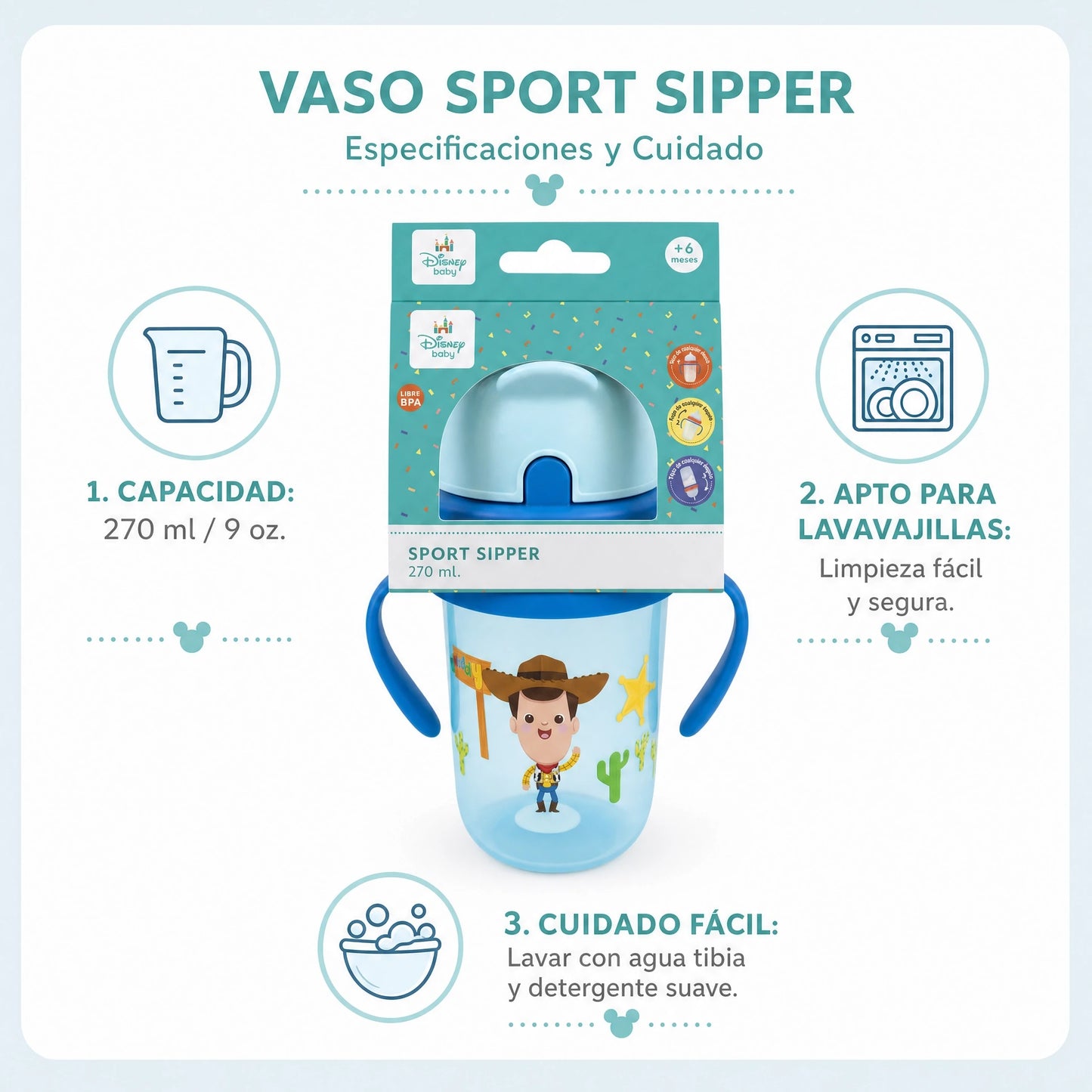 Vaso Antiderrame Toy Story Sipper Cup Con Bombilla 270ml +6m