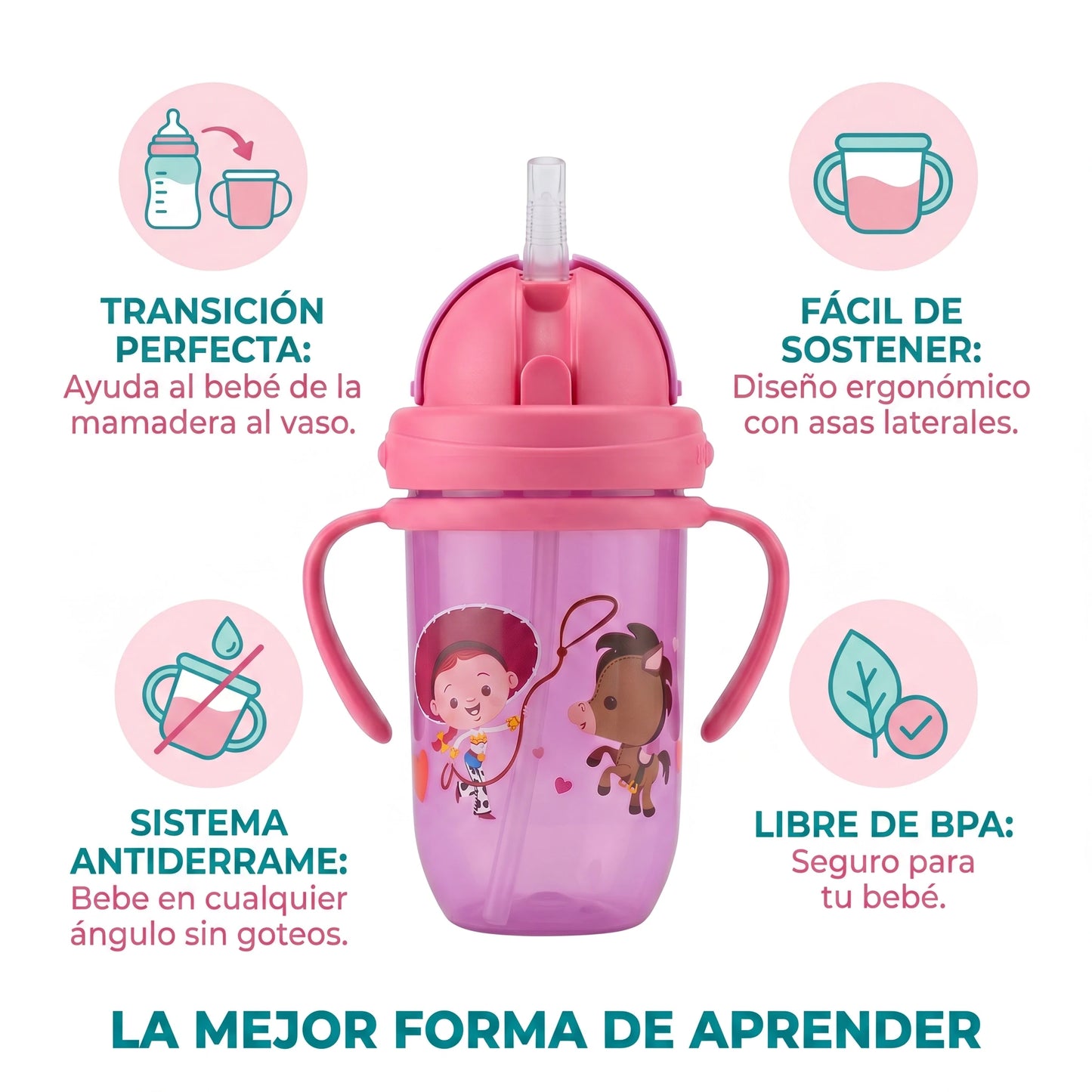 Vaso Antiderrame Toy Story Sipper Cup Con Bombilla 270ml +6m