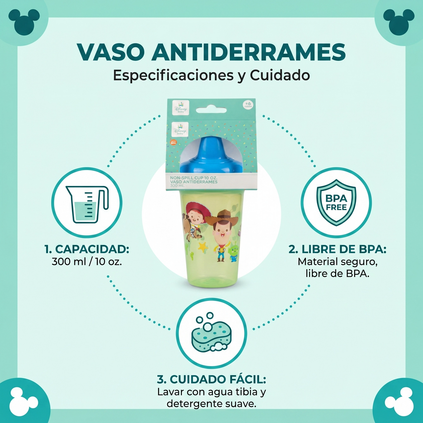 Vaso Bebé Antiderrames para Bebé DISNEY BABY Toy Story 300ml, Libre de BPA