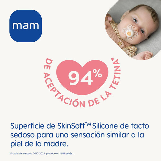 2 Chupetes de Silicona SkinSoft MAM Perfect con Caja Esterilizadora, 0-6 Meses