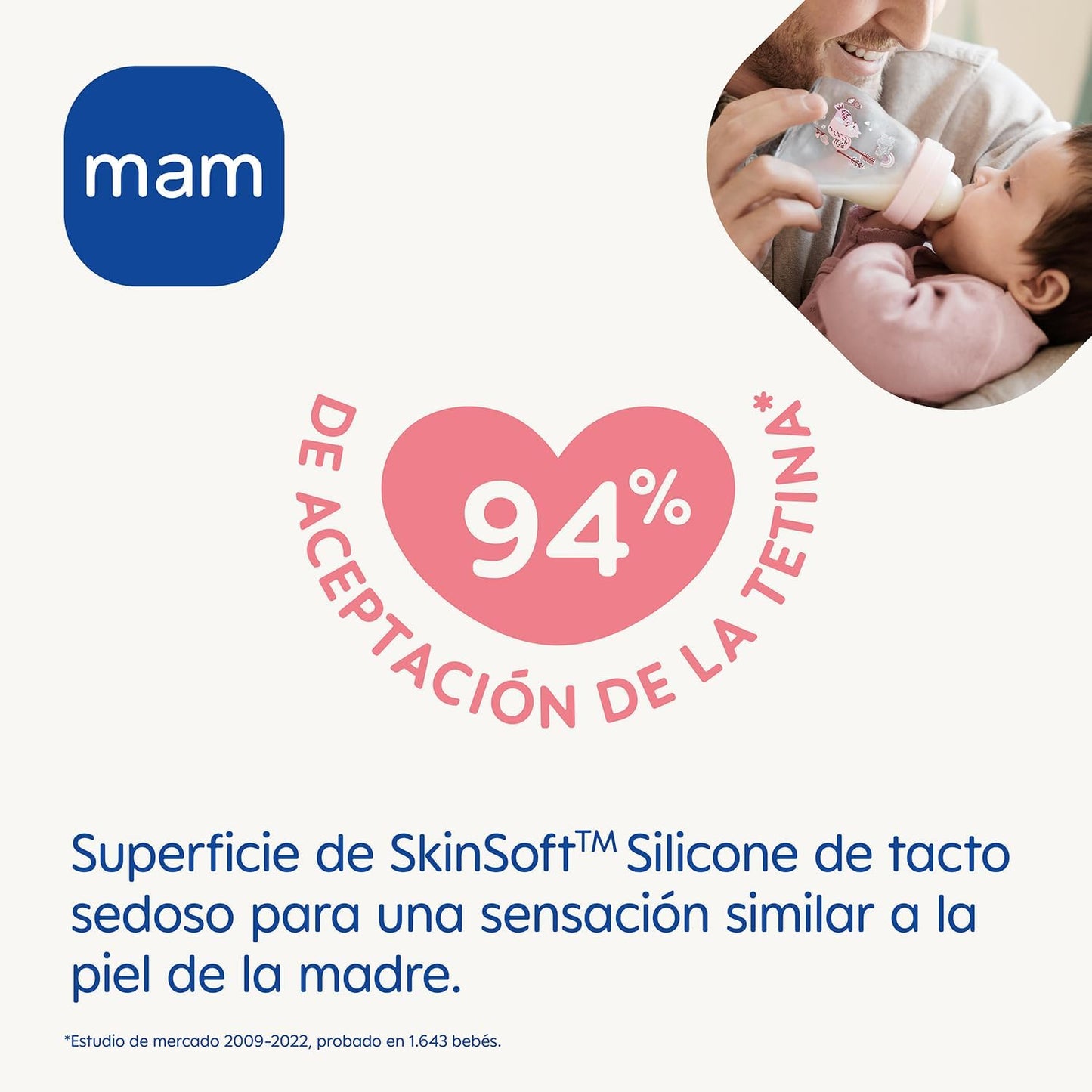 Mamadera de Vidrio MAM Feel Good 260ml, 2 meses+