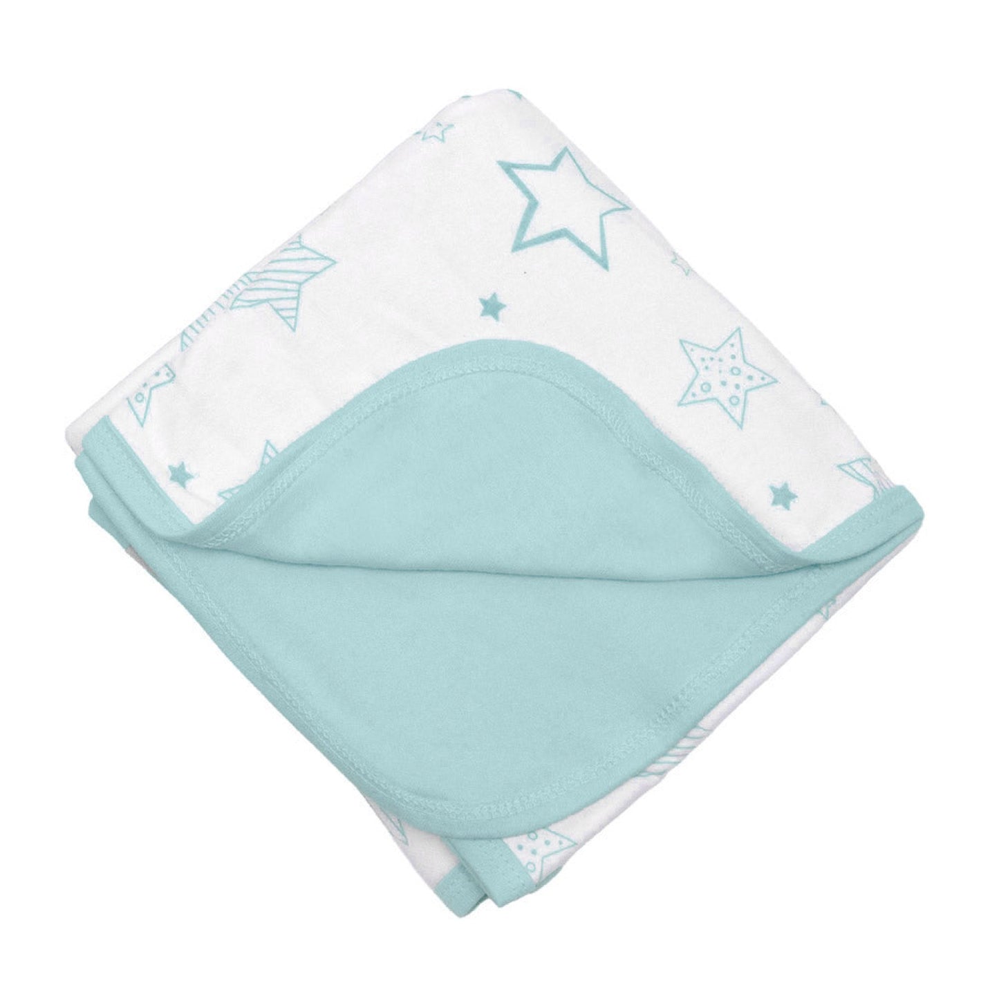 Manta de algodón Infanti celeste reversible: cara con estrellas y cara lisa a tono