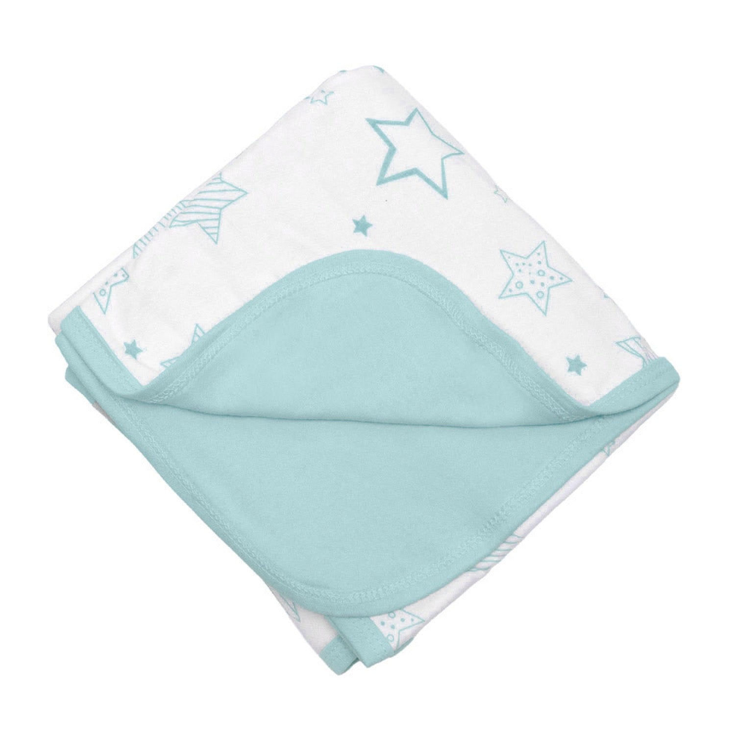 Manta de algodón Infanti celeste reversible: cara con estrellas y cara lisa a tono