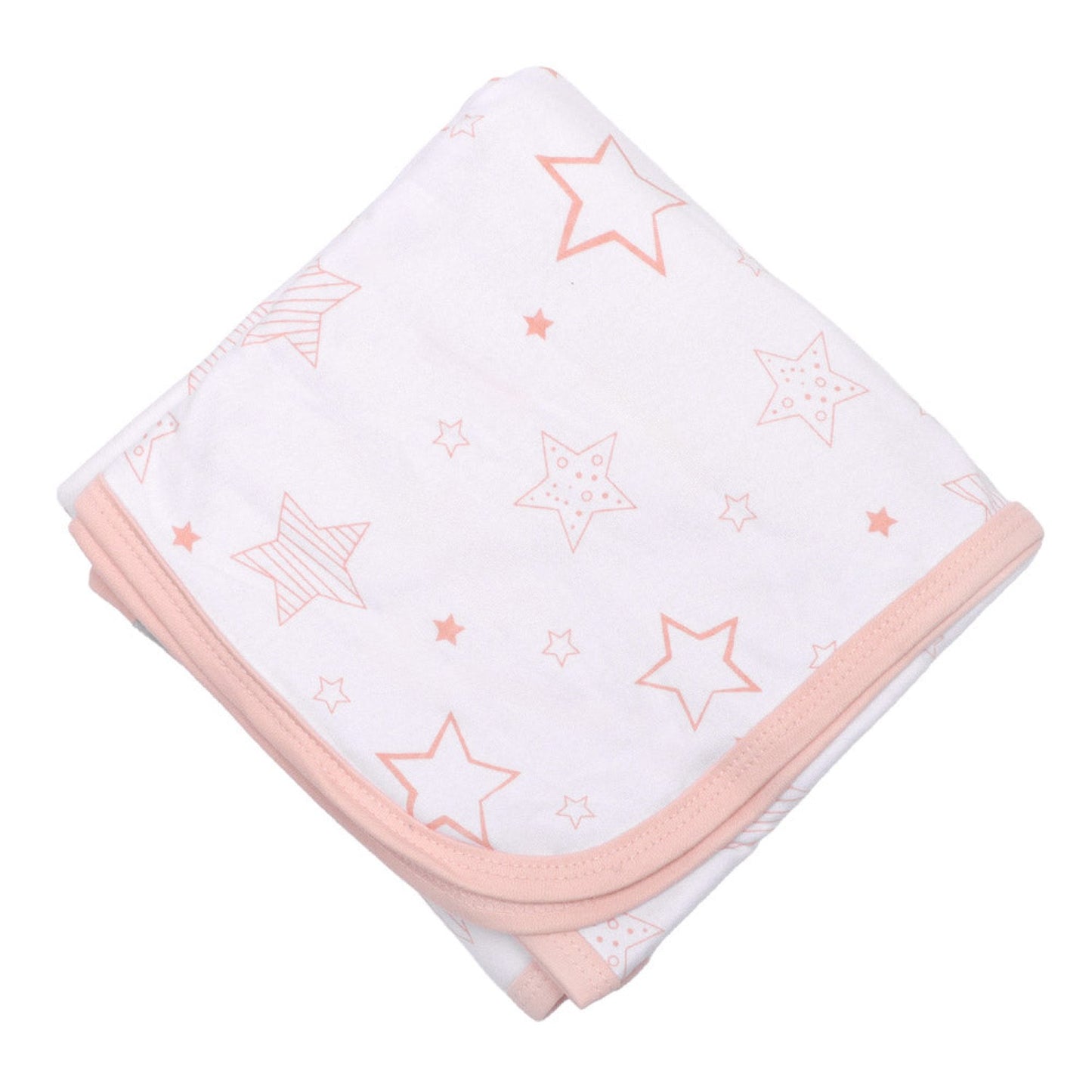Manta de algodón Infanti rosada con estrellas y ribete rosado, extendida