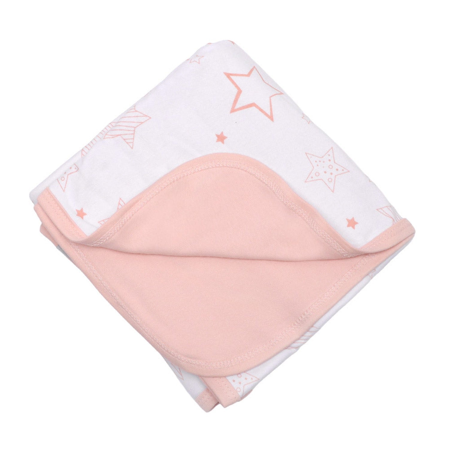 Manta de algodón Infanti rosada reversible: cara con estrellas y cara lisa a tono
