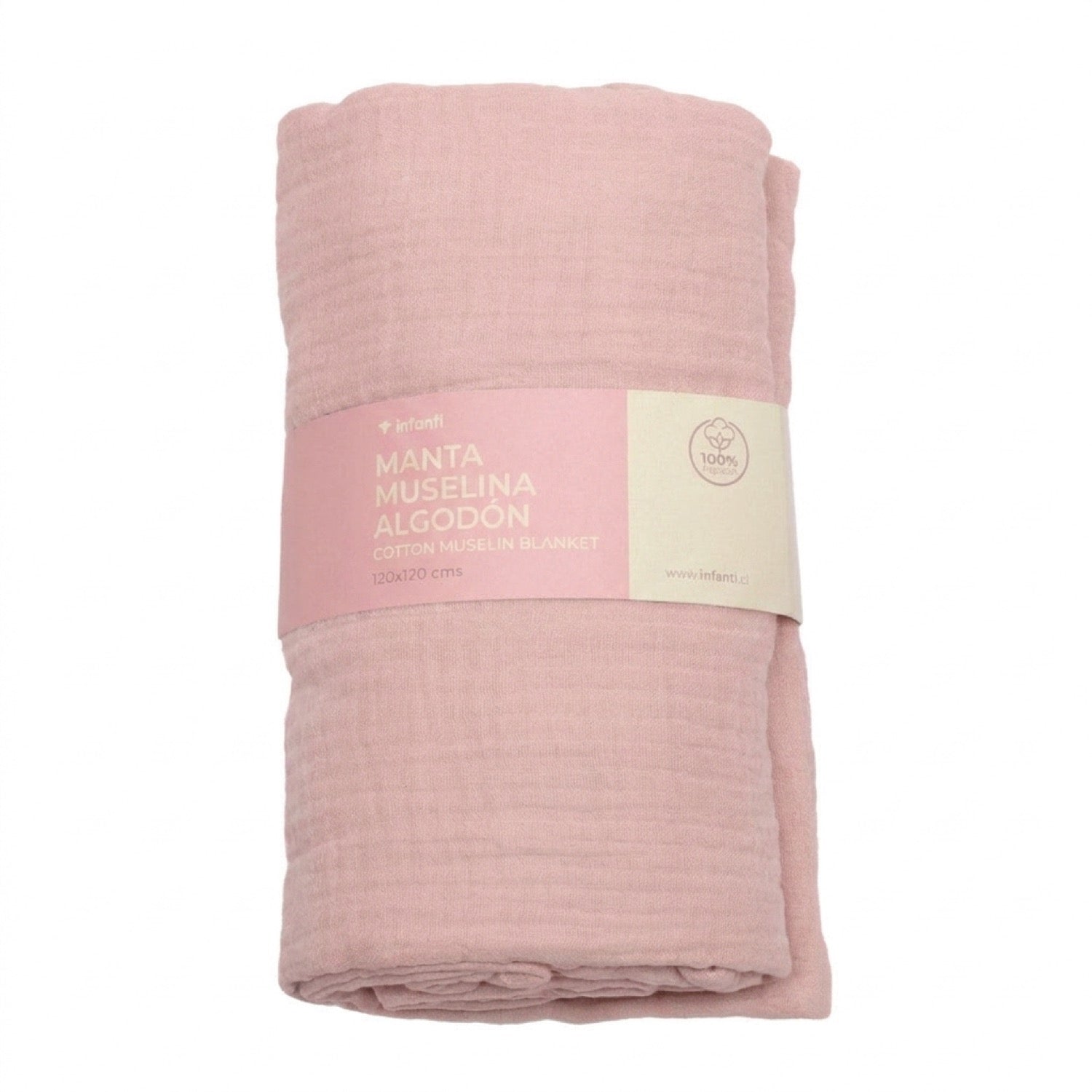Empaque original de la Manta Muselina de Algodón Infanti 120x120 cm color rosado