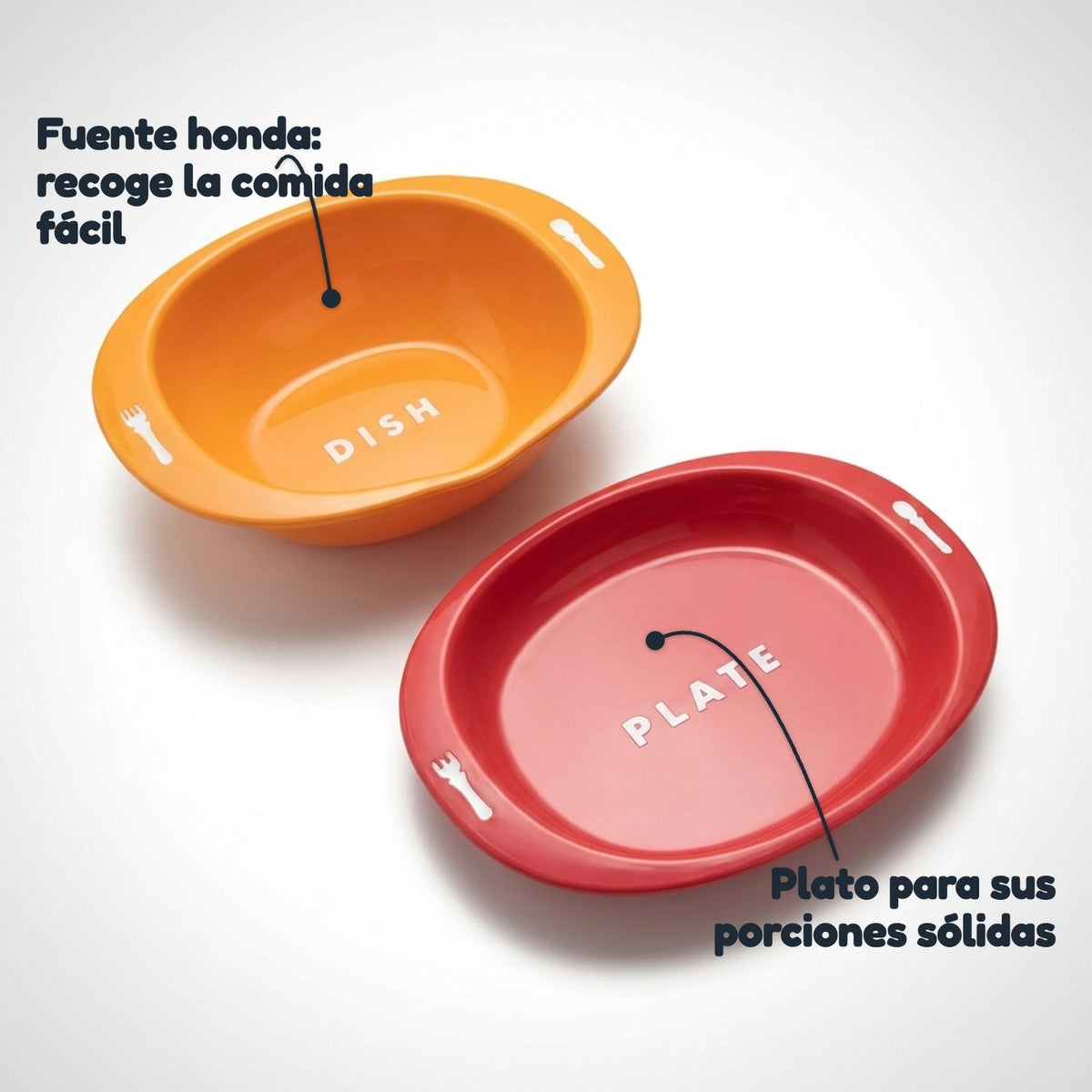 Fuente honda y plato para porciones solidas