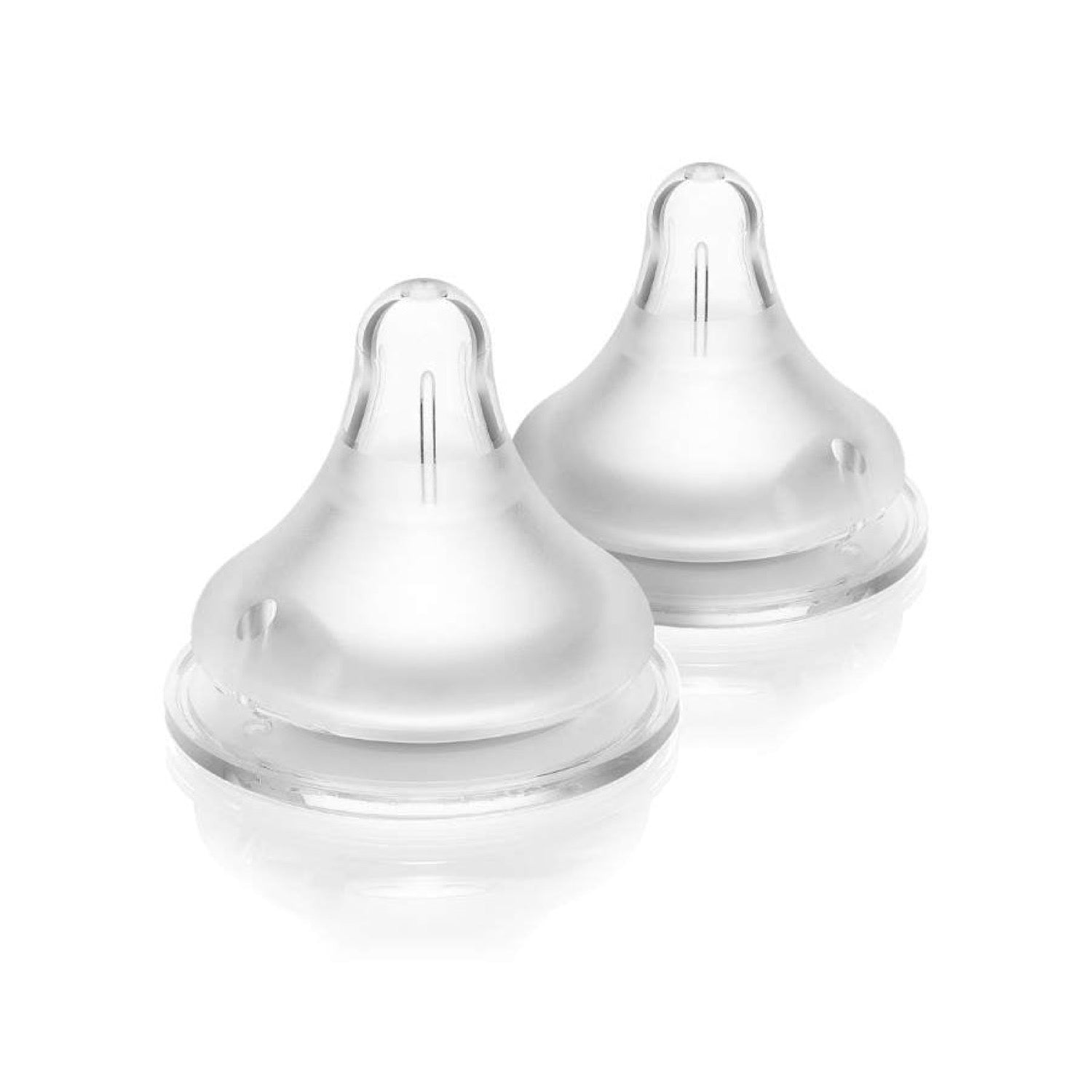 Dos tetinas NaturalWave Lansinoh de silicona, fondo blanco